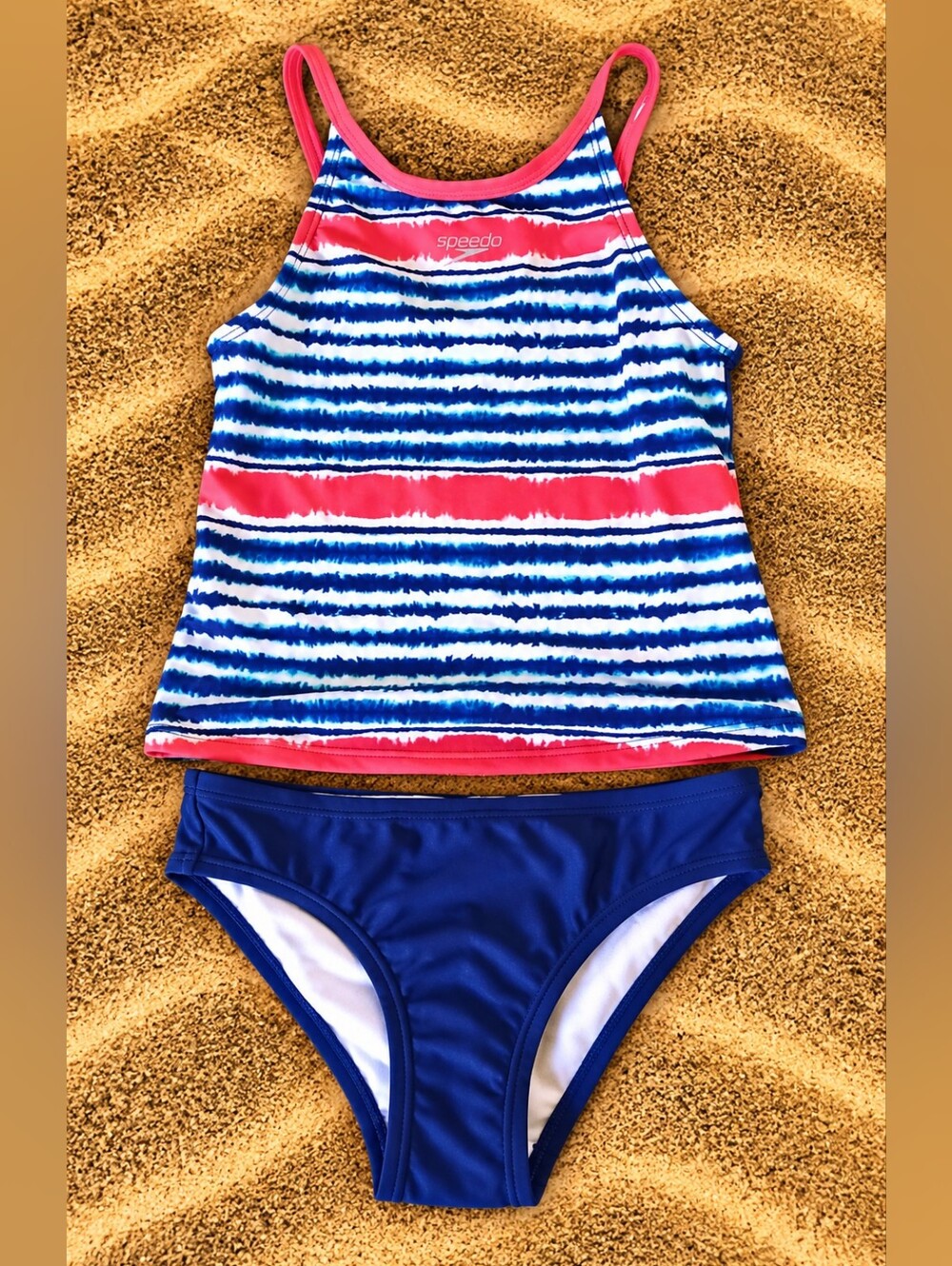 Speedo Girls Size S Tie Dye Stripe 2 Piece Tankini Swimsuit NWT